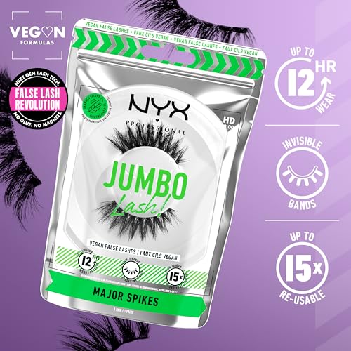 NYX PROFESSIONAL MAKEUP Jumbo Lash! Vegan False Eyelashes, Up to 12HR Wear, Reusable Fake Lashes - Major Spikes