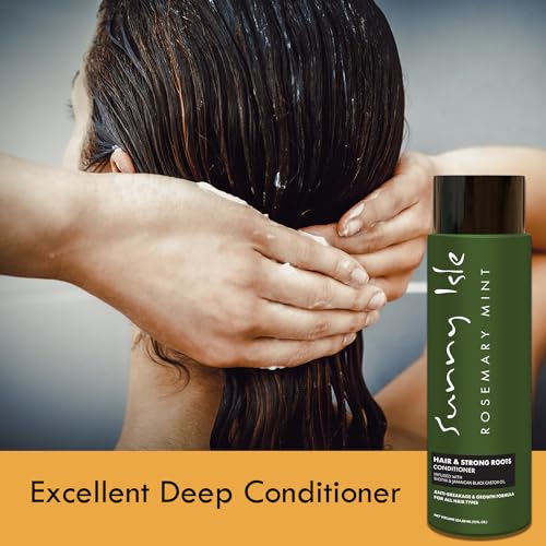 Sunny Isle Rosemary Mint Hair & Strong Roots Conditioner - Anti-Breakage, Growth, Biotin, Castor Oil - 12oz