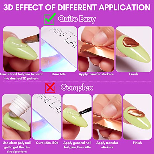 Makartt 3D Nail Foil Glue, 8ml Foil Transfer Gel Foil Adhesive Glue for Nail Foil Sheets Bundle With Luminoza 10W Rechargeable LED UV Nail Light