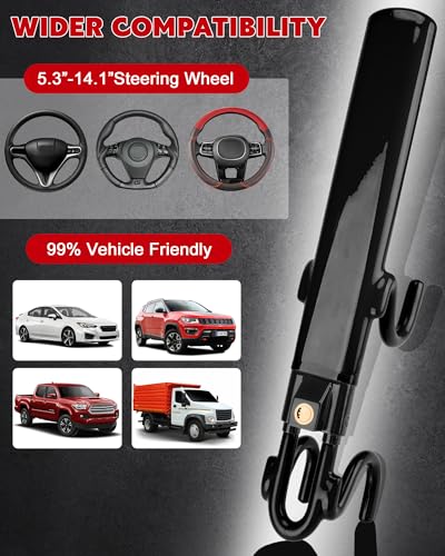 Tevlaphee Steering Wheel Lock Anti-Theft Car Device Heavy Duty Security Car Lock Antitheft Locking Devices Great Deterrent Adjustable Car Wheel Lock Anti Theft for Vehicle Truck with 3 Keys(Black)