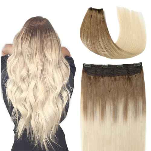 SURNEL Wire Hair Extensions Real Human Hair, 22inch 80g Ash Brown to Platinum Blonde Invisible Wire Hair Extensions(22,8T60)