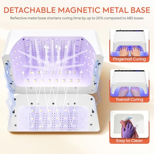 UV LED Nail Lamp, 120W UV Light for Gel Nails with 69 Beads, Fast Curing Professional Nail Dryer for Gel Polish, Two-Hand Design, Detachable Arm Rest Base, Sensor, 3 Timers for Fingernails & Toenails