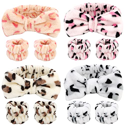 12PCS Spa Headband and Wristbands for Face Washing - Super Cute Soft Microfiber Makeup Headband with Highly Absorbent Elastic Bow Skincare Bands for Women and Girls