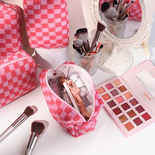 SOIDRAM 6 Pack Pink Checkered Makeup Bags Customizable Travel Cosmetic Organizer