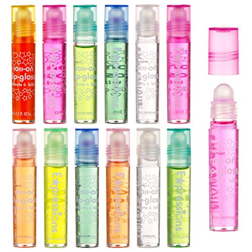 12pc Roll-On Lip Gloss Set for Kids with Carrying Case