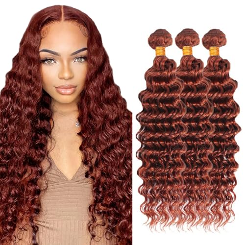 Reddish Brown Deep Wave Hair Bundles - 3 x 50g Virgin Hair