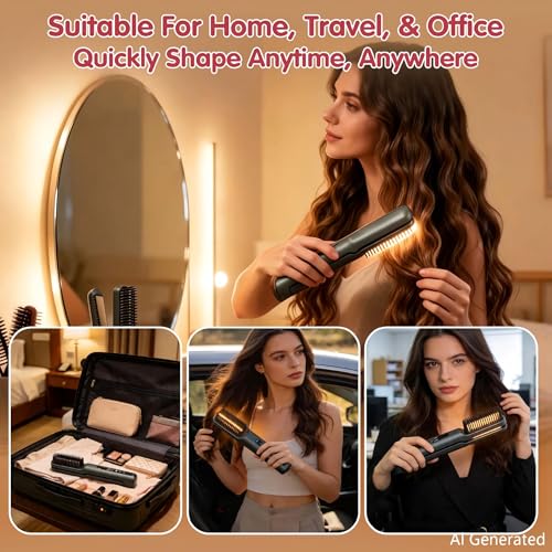 Cordless Hair Straightener Brush 2-in-1 with Curler & 4 Heat Settings