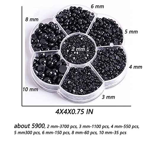 5900 Pcs Half Pearls for Crafts Black Nail Pearls for Nail Art Falt Back Pearls for Makeup Craft Pearls for Artists Creative DIY Flatback Pearls for Nails (2/3/4/5/6/8/10mm) , (ZZ003)