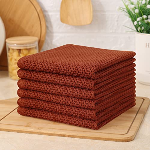 Kitinjoy 100% Cotton Kitchen Dish Cloths, 6 Pack Waffle Weave Dish Towels Ultra Soft Absorbent Quick Drying Dish Rags, 12 X 12 Inches, Rust