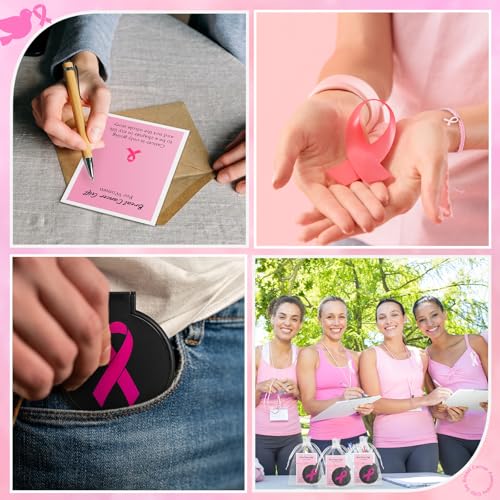 Geetery 72 Pcs Breast Cancer Awareness Gifts Set for Women Compact Folding Mirrors, Pink Ribbon Bracelets, Organza Bags for Breast Cancer Charity Event Survivor Campaign Party Accessories(Black Pink)