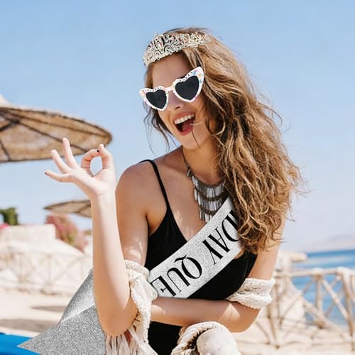 Birthday Queen Crown Tiara Set with Sash & Glasses