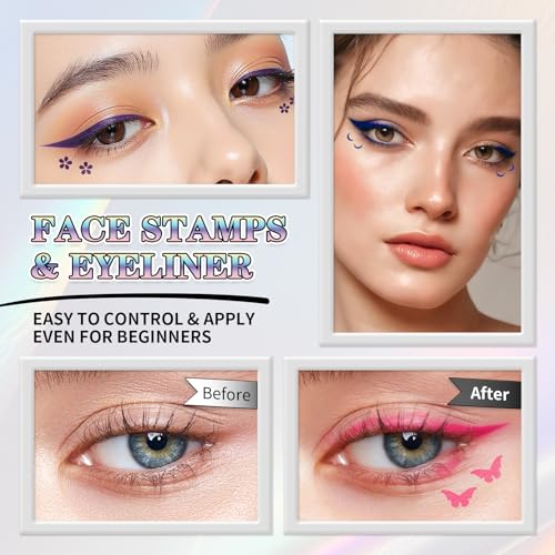 7-Color Dual-Ended Eyeliner Stamp Pen Kit with Liquid Liner