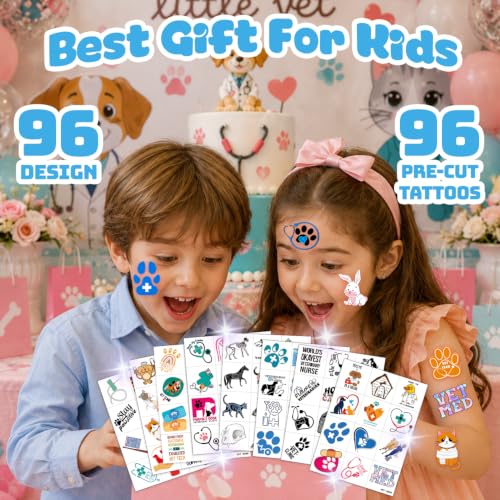 96 PCS Vet Temporary Tattoos for Kids & Adults