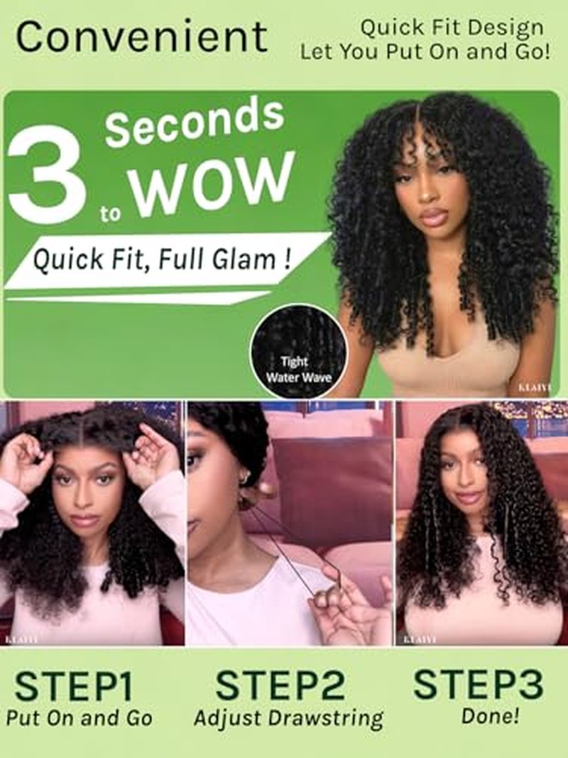 KLAIYI 16-Inch Water Wave Human Hair Wig - Glueless HD Lace