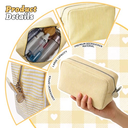 8 Pack Seersucker Cosmetic Bag with Striped Pinstripe Design