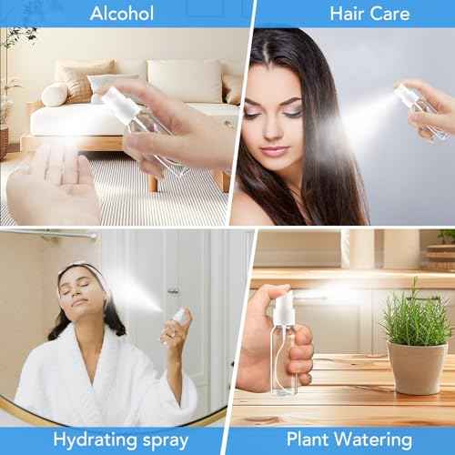 Spray Bottles, 2oz/50ml Clear Empty Fine Mist Plastic Mini Travel Bottle Set, Small Refillable Liquid Containers with 2pcs Funnels and 24pcs Labels (12 Pack)