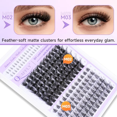 QUAFFLY 184Pcs Eyelash Extension Kit with Bottom Lashes, Adhesive & Tools