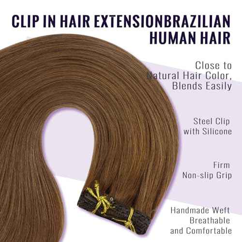 Fshine Clip In Hair Extensions 20 Inch Reddish Brown Real Human Hair, 105 g 7 pcs Long Length Seamless Extensions For Women Full Volume Perfect, For Events Shoots Or Daily Glamour