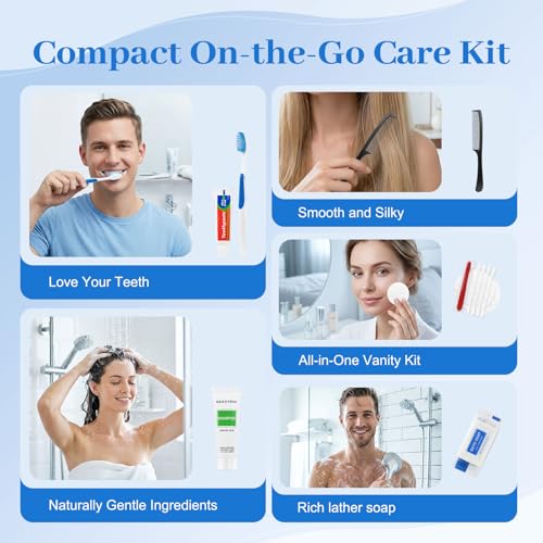 7-in-1 Travel Toiletries Kit Bulk - 50 Pack Disposable Hygiene