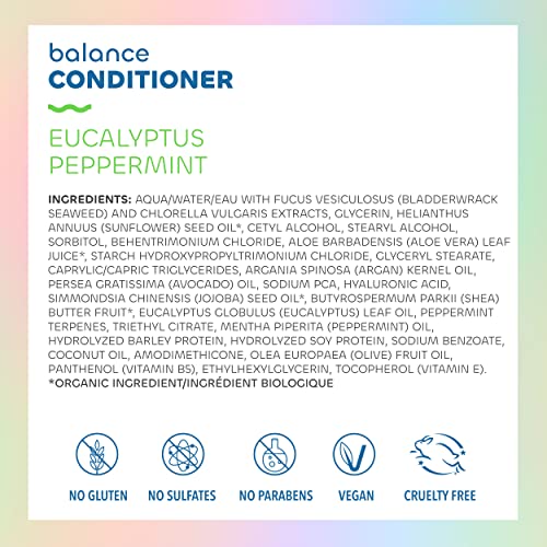 Seaweed Bath Co. Balance Conditioner, Eucalyptus Peppermint Scent, 12 Ounce, Sustainably Harvested Seaweed, Pro Vitamin B5, For Normal to Oily Hair