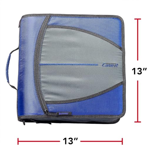 Case-it Mighty Zip Tab Zipper Binder, 3" O-Ring with 5-Color tabs, Expanding File Folder and Shoulder Strap and Handle, D-146- Midnight Blue