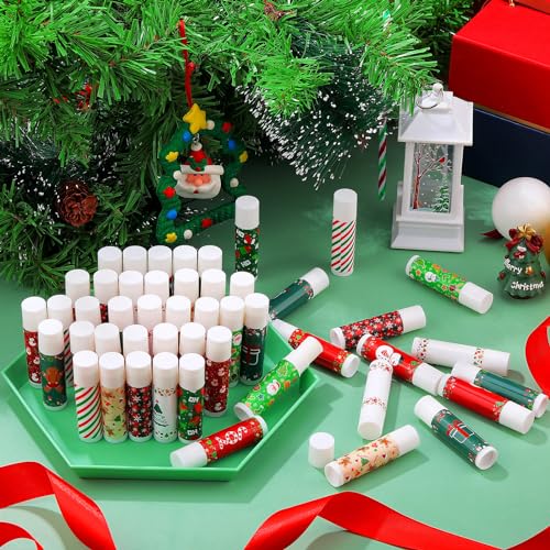 Maxcheck 48 Pcs Christmas Lip Balm Bulk Mini Candy Cane Lip Balm Moisturizing Gift Christmas Stocking Stuffers for Xmas Party Gifts Coworker Staff Employee Appreciation Gifts(Classic)