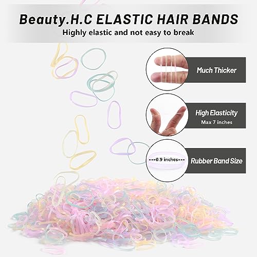 Beauty.H.C Hair Rubber Bands Set - 1000 Pcs Small Elastics with Topsy Braiding Tools for Kids and Girls - Clear Pink