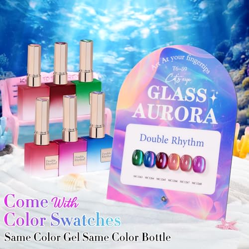 Double Rhythm Cat Eye Gel Nail Polish Kit with Magnet - Glass Galaxy Green