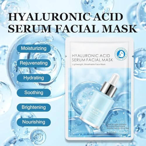 IREV Hyaluronic Acid Face Masks Skincare, Hydrating Facial Masks, Deep Moisturizing Face Mask for All Skin Types, Facial Sheet Mask for Women Skin Care, Smoothing Rejuvenating 10 Pack