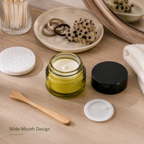6 Pack Refillable 1oz Green Glass Cosmetic Jars with Lids - Makeup & Skincare Containers