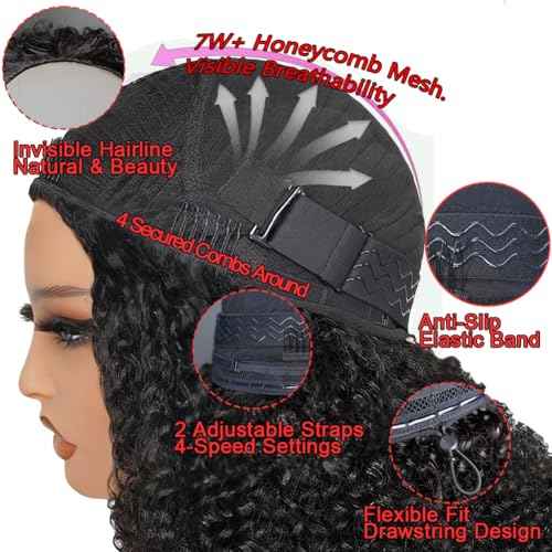 Half Wig Human Hair 200 Density Kinky Curly Half Wig 3 In 1 Seamless Flip Over Glueless Wigs Human Hair with Drawstring Beginner Friendly Curly Wig Headband Wig for Women Daily Wear 20 Inch