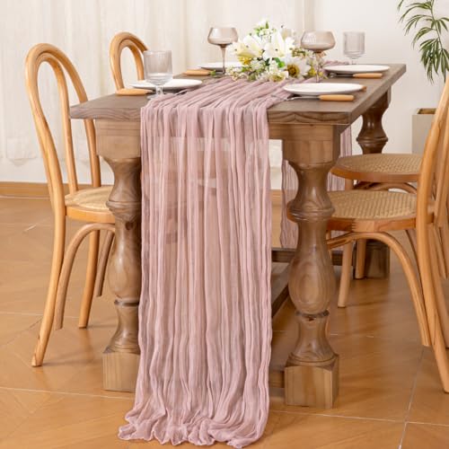 Socomi Cheesecloth Table Runner 10ft Gauze Boho Rustic Dusty Pink Cheese Cloth Table Runner for Wedding Bridal Shower Fall Thanskgiving Decoration