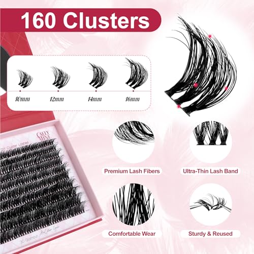 CAELYMINE Lash Extension Kit for Beginners Lash Clusters Kit with Spikes Lash Glue Remover Lash Kit Bond and Seal Individual Lashes Kit Eyelash Applicator (BDD11 10-16 Mix)