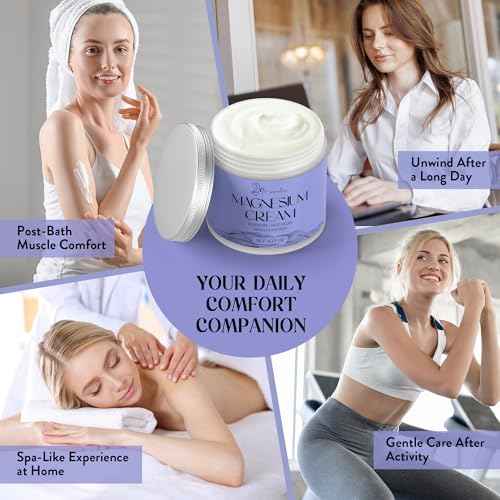 Magnesium Cream for Sleep - Topical Magnesium for Women, Muscle Relaxation, Calm, Moisturizing with Coconut Oil, Shea Butter & Hyaluronic Acid, 4.23 OZ, Safe for Kids (4.23 Ounce, Lavender)