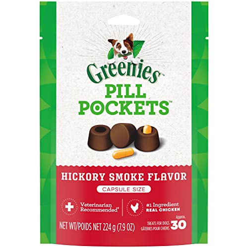 GREENIES PILL POCKETS for Dogs Capsule Size Natural Soft Dog Treats, Hickory Smoke Flavor, 7.9 oz. Pack (30 Treats)