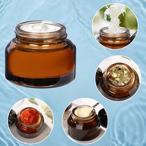 1 oz Amber Glass Cosmetic Jars with Lids - 3 Pack Small Cream Containers