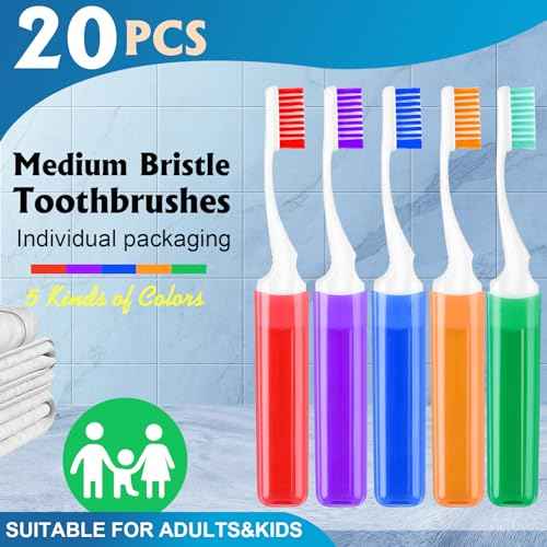 Navona 20 PCS Travel Toothbrush Set, Folding Mini Toothbrush, Potable Travel Size Toothbrushes, Medium Bristles, Individually Wrapped Bulk Toothbrushes for Camping, Hiking, School