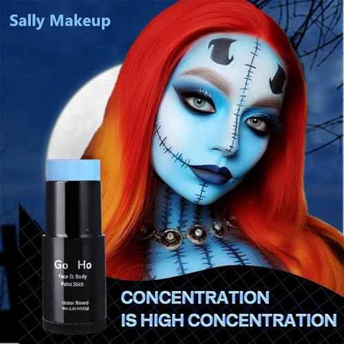 Go Ho Light Blue Face Body Paint Stick,Water Based Washable Pale Blue Face Paint Stick,Full-coverage Cream Blue Body Paint for Adults Children Halloween Cosplay SFX Ghost Bride Sally Makeup