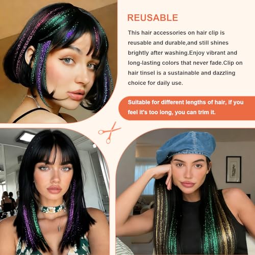 Leuceiy 20-Inch Hair Tinsel Clip-Ins for Girls - Heat Resistant & Reusable