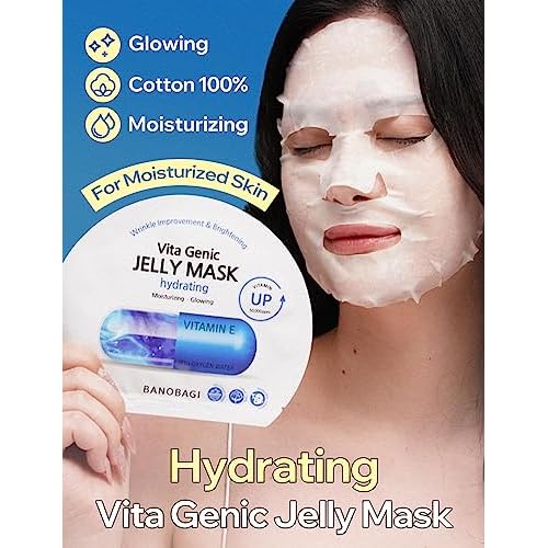 BANOBAGI Vita Genic Jelly Hydrating Face Masks Beauty w/Essence & 11 Vitamin Complex | Korean Face Mask Skin Care Sheet | Moisturizing Face Mask Facial Care for Dull & Dry Skin (1.8 fl oz, 10 Sheets)