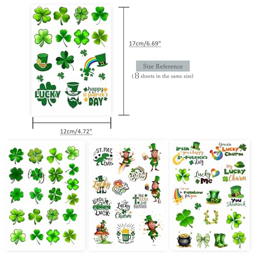 Roarhowl Temporary Tattoos, 110 Pieces, St. Patrick's Day Green Clover Design, Adults and Children 3 Years and Up Holiday party tattoos