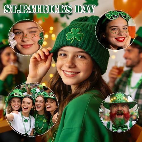 Green Glitter Face Tattoos, 12-Piece St. Patrick's Day Waterproof Stickers