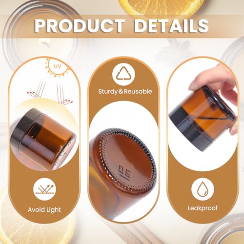 Amber Glass Cosmetic Jars 2oz - 24 Pack with Lids