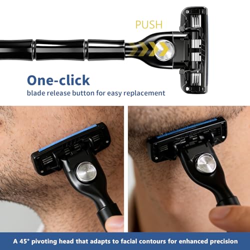 Men's Razor Blade Refills, 8 Count, 3-Layer Ceramic Coated Blades with Lubricating Strip, Matching Handle, Wall Hook & Cleaning Brush Included for Smooth Shaving