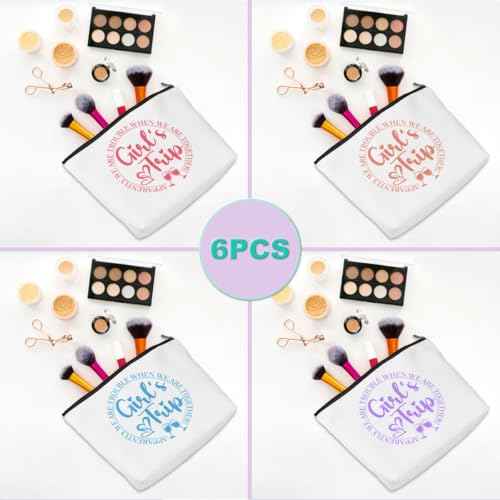 6Pcs Girls Trip Gifts Girls Weekend Makeup Bag Girls Trip 2025 Gifts Favors Summer Gifts Cosmetic Bag Toiletry Bag Zipper Pouch Weekender Bags for Women Girl Friendship Bachelorette Party Birthday