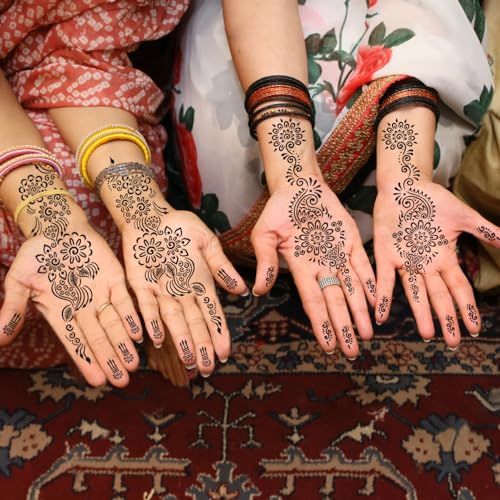 12 Sheets Henna Stencils Kit for Hand Forearm Glitter Airbrush DIY Tattooing Template, Indian Temporary Tattoo Stickers Mehndi Stencils for Hand Body Art