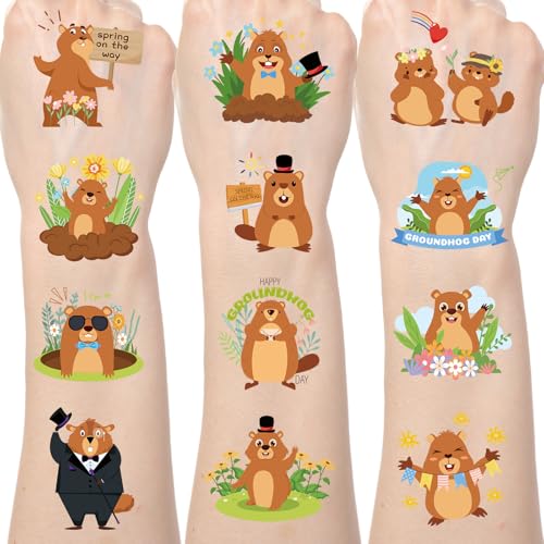 Groundhog Day Temporary Tattoos - 6 Sheets, 66 Pieces