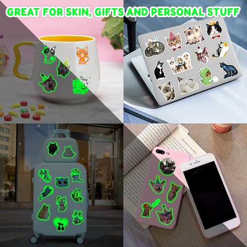 96 PCS Super Cute Cat Cats Pet Pre-Cut Luminous Glow in the dark Temporary Tattoos for Kids Themed Birthday Party Supplies Favors Decorations 8 Sheets Fake Tattoo Stickers Gifts for Boys Girls Rewards