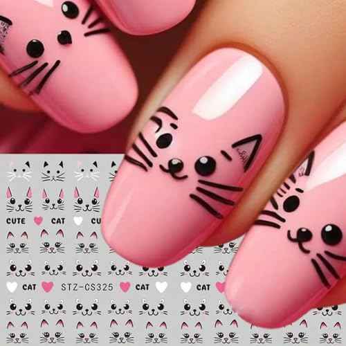 4 Sheets Cute Pink Cat Nail Art Stickers Set - 3D Cartoon Kitten Graffiti Nail Decals for DIY Manicure, Self-Adhesive Nail Decal Nail Art Supplies Manicure Sliders, Perfect for Girls' Nail Care