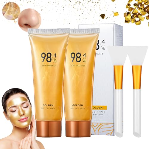 Rednow Gold Foil Peel-Off Mask,Gold Peel Off Face Mask Anti-Wrinkle,98.4% Golden Peel Off Mask,Anti-Aging Gold Face Mask for Moisturizing,Removes Blackheads,Reduces Fine Lines,Cleans Pores(2PCS)